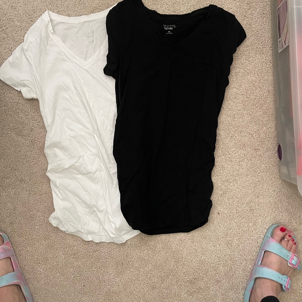 White and Black V-Neck maturity T-Shirts